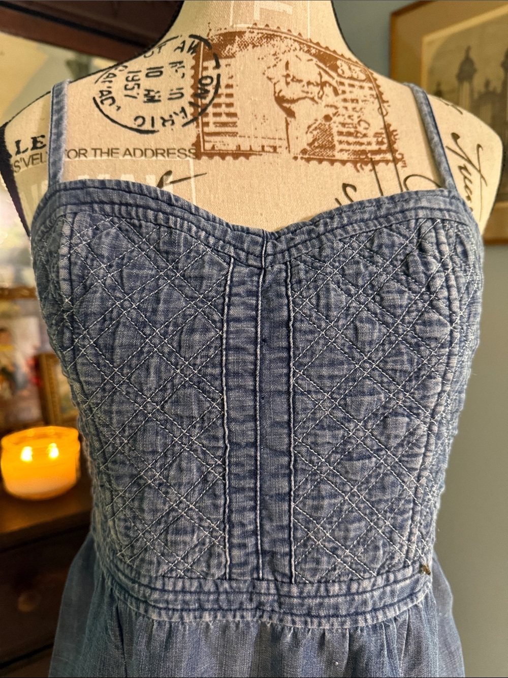 American Eagle Outfitters Chambray Blue Smocked Pocket Sundress - Picture 3 of 14